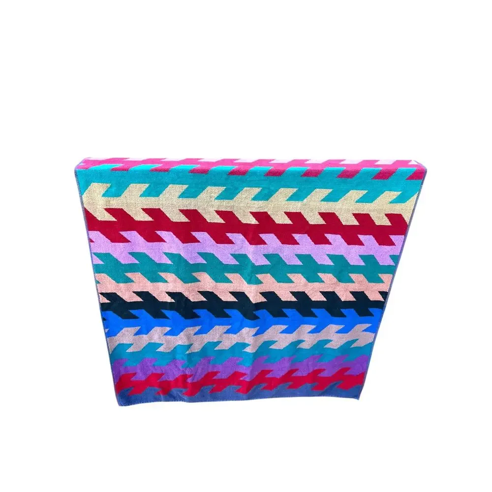 Vintage Royal Terry Beach Towel 80s 90s Geometric Colorblock 38x64 Brazil
